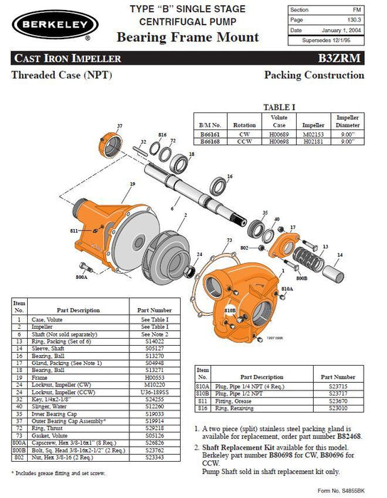 B66168 B3ZRM Berkeley pump CCW with threaded packing