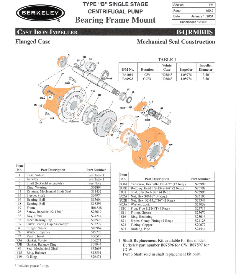 Berkeley B61050 - B4JRMBHS Berkeley  pump CW 5x4 keyed shaft