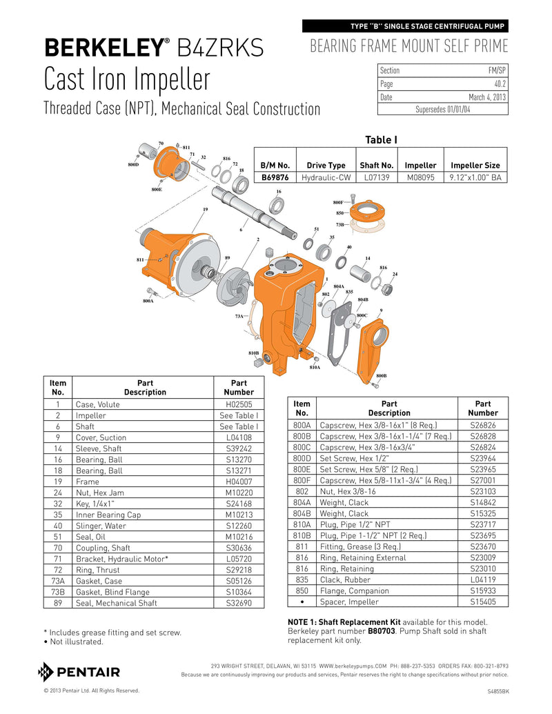 B69876 - B4ZRKS Berkeley Pump CW 4x4