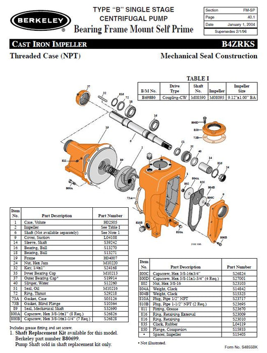 DTS-B69880 - Direct Replacement for B4ZRKS Berkeley pump CW 4x4 threaded case