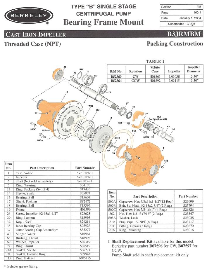 B07597 -  Berkeley shaft kit for - B52364 & B87333 Pump