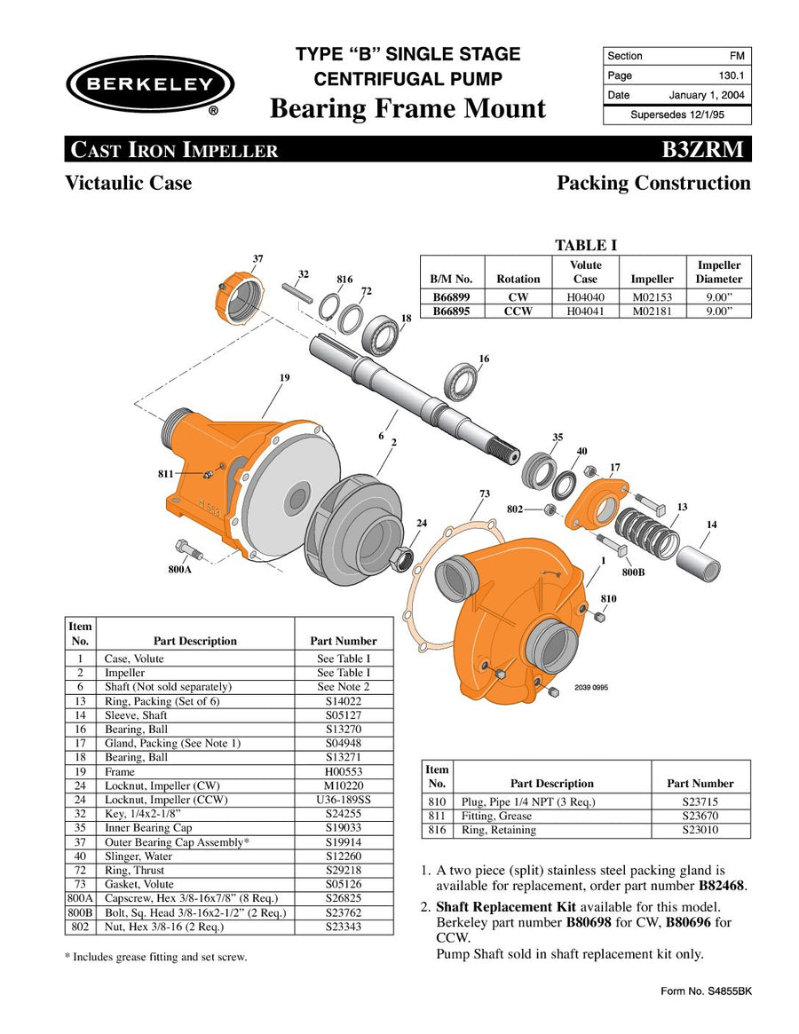 B66895 - B3ZRM Berkeley pump 4x3 CCW groove packing