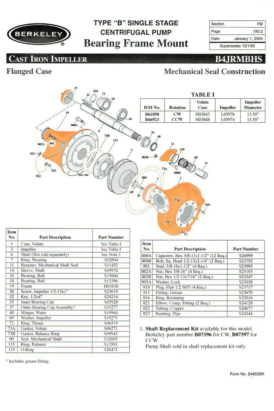B61050 - B4JRMBHS Berkeley  pump CW 5x4 keyed shaft